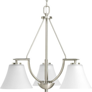 Bravo Collection Three-Light Brushed Nickel Etched Glass Modern Chandelier Light (P4621-09) Bravo Collection Three-Light Brushed Nickel Etched Glass Modern Chandelier Light (P4621-09)