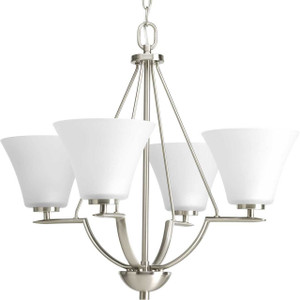 Bravo Collection Four-Light Brushed Nickel Etched Glass Modern Chandelier Light (P4622-09) Bravo Collection Four-Light Brushed Nickel Etched Glass Modern Chandelier Light (P4622-09)