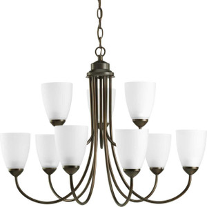 Gather Collection Nine-Light Antique Bronze Etched Glass Traditional Chandelier Light (P4627-20) Gather Collection Nine-Light Antique Bronze Etched Glass Traditional Chandelier Light (P4627-20)