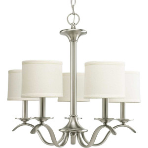 Inspire Collection Five-Light Brushed Nickel Off-White Linen Shade Traditional Chandelier Light (P4635-09) Inspire Collection Five-Light Brushed Nickel Off-White Linen Shade Traditional Chandelier Light (P4635-09)