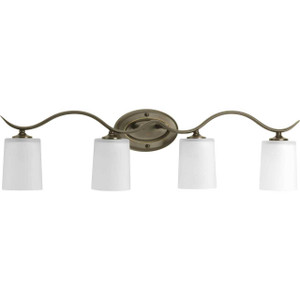 Inspire Collection Four-Light Antique Bronze Etched Glass Traditional Bath Vanity Light (P2021-20) Inspire Collection Four-Light Antique Bronze Etched Glass Traditional Bath Vanity Light (P2021-20)