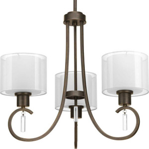 Invite Collection Three-Light Antique Bronze White Silk Mylar Shade New Traditional Chandelier Light (P4695-20) Invite Collection Three-Light Antique Bronze White Silk Mylar Shade New Traditional Chandelier Light (P4695-20)
