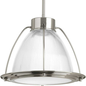 Prismatic Glass LED Collection One-Light Brushed Nickel Prismatic Glass Coastal Pendant Light (P5143-0930K9)