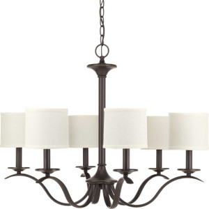 Inspire Collection Six-Light Antique Bronze White Linen Shade Traditional Chandelier Light (P4739-20) Inspire Collection Six-Light Antique Bronze White Linen Shade Traditional Chandelier Light (P4739-20)
