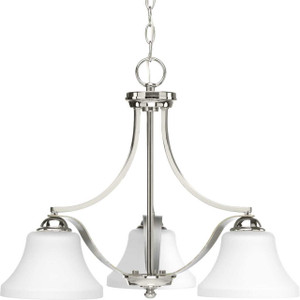 Noma Collection Three-Light Polished Nickel Etched White Glass Luxe Chandelier Light (P400011-104) Noma Collection Three-Light Polished Nickel Etched White Glass Luxe Chandelier Light (P400011-104)
