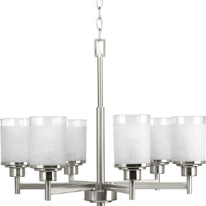 Alexa Collection Six-Light Brushed Nickel Etched Linen With Clear Edge Glass Modern Chandelier Light (P4758-09) Alexa Collection Six-Light Brushed Nickel Etched Linen With Clear Edge Glass Modern Chandelier Light (P4758-09)