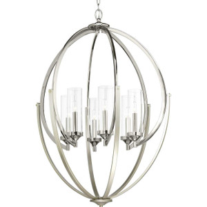 Evoke Collection Six-Light Polished Nickel Clear Glass Luxe Chandelier Light (P400026-104) Evoke Collection Six-Light Polished Nickel Clear Glass Luxe Chandelier Light (P400026-104)