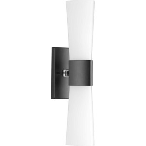 Zura Collection Two-Light Matte Black Etched Opal Glass Modern Bath Vanity Light (P300062-031) Zura Collection Two-Light Matte Black Etched Opal Glass Modern Bath Vanity Light (P300062-031)
