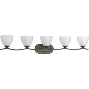 Laird Collection Five-Light Antique Bronze Etched Glass Traditional Bath Vanity Light (P300099-020) Laird Collection Five-Light Antique Bronze Etched Glass Traditional Bath Vanity Light (P300099-020)