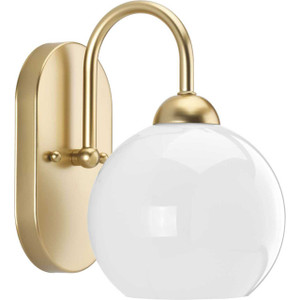 Carisa Collection One-Light Vintage Gold Opal Glass Mid-Century Modern Bath Vanity Light (P300084-078) Carisa Collection One-Light Vintage Gold Opal Glass Mid-Century Modern Bath Vanity Light (P300084-078)