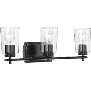 Adley Collection Three-Light Matte Black Clear Glass New Traditional Bath Vanity Light (P300156-031)
