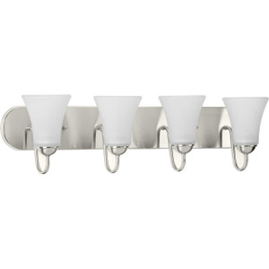 Classic Collection Four-Light Brushed Nickel Etched Glass Traditional Bath Vanity Light (P300236-009) Classic Collection Four-Light Brushed Nickel Etched Glass Traditional Bath Vanity Light (P300236-009)