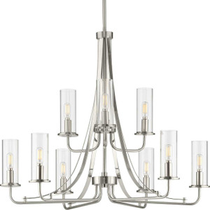 Riley Collection Nine-Light Brushed Nickel Clear Glass New Traditional Chandelier Light (P400210-009) Riley Collection Nine-Light Brushed Nickel Clear Glass New Traditional Chandelier Light (P400210-009)