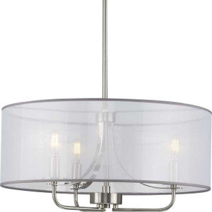 Riley Collection Three-Light Brushed Nickel Organza Shade New Traditional Pendant Light (P500243-009) Riley Collection Three-Light Brushed Nickel Organza Shade New Traditional Pendant Light (P500243-009)