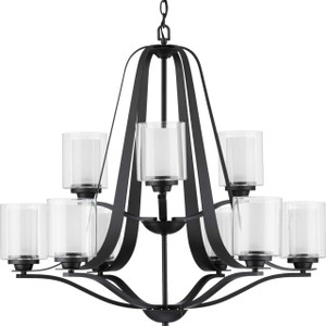 Kene Collection Nine-Light Graphite Clear Glass Craftsman Chandelier Light (P400096-143)