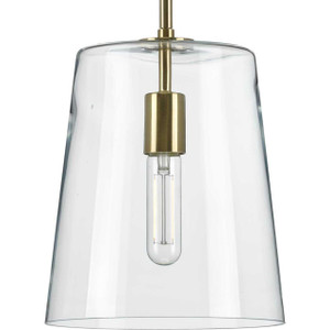 Clarion Collection One-Light Satin Brass Clear Glass Coastal Pendant Light (P500241-012) Clarion Collection One-Light Satin Brass Clear Glass Coastal Pendant Light (P500241-012)