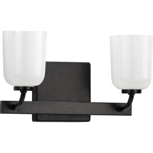 Moore Collection Two-Light Matte Black White Opal Glass Luxe Bath Vanity Light (P300281-031) Moore Collection Two-Light Matte Black White Opal Glass Luxe Bath Vanity Light (P300281-031)