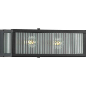 Dwyer Collection Two-Light Matte Black Clear Ribbed Glass Farmhouse Bath Vanity Light (P300265-031)