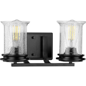 Winslett Collection Two-Light Matte Black Clear Seeded Glass Coastal Bath Vanity Light (P300273-031) Winslett Collection Two-Light Matte Black Clear Seeded Glass Coastal Bath Vanity Light (P300273-031)