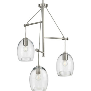 Caisson Collection Three-Light Brushed Nickel Clear Glass Global Pendant Light (P500160-009)