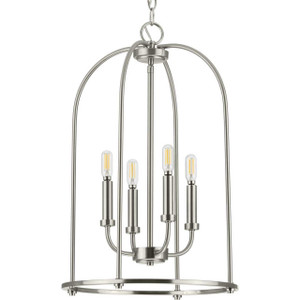 Leyden Collection Four-Light Brushed Nickel Farmhouse Style Foyer Pendant Light (P500302-009) Leyden Collection Four-Light Brushed Nickel Farmhouse Style Foyer Pendant Light (P500302-009)