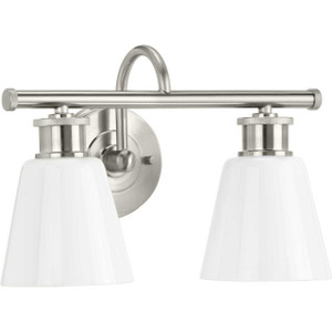 Ashford Collection Two-Light Brushed Nickel and Opal Glass Farmhouse Style Bath Vanity Wall Light (P300315-009) Ashford Collection Two-Light Brushed Nickel and Opal Glass Farmhouse Style Bath Vanity Wall Light (P300315-009)