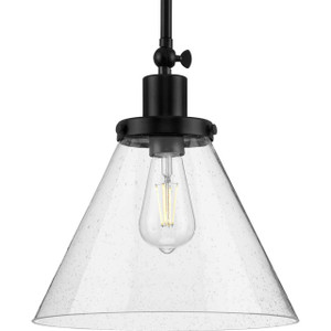 Hinton Collection One-Light Matte Black and Seeded Glass Vintage Style Hanging Pendant Light (P500324-031) Hinton Collection One-Light Matte Black and Seeded Glass Vintage Style Hanging Pendant Light (P500324-031)