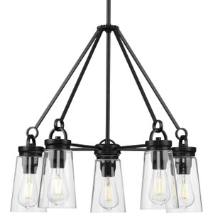 Stockbrace Collection Five-Light Matte Black and Clear Glass Farmhouse Style Chandelier Light (P400243-031) Stockbrace Collection Five-Light Matte Black and Clear Glass Farmhouse Style Chandelier Light (P400243-031)