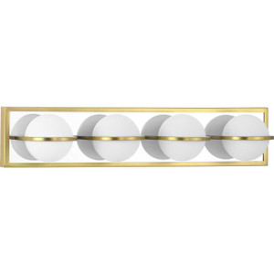 Pearl LED Collection Four-Light Satin Brass and Opal Glass Modern Style Bath Vanity Wall Light (P300313-012-30) Pearl LED Collection Four-Light Satin Brass and Opal Glass Modern Style Bath Vanity Wall Light (P300313-012-30)