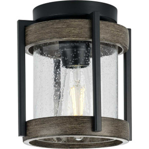 Whitmire Collection One-Light Matte Black with Aged Oak Accents Clear Seeded Glass Farmhouse Outdoor Ceiling Mount Light (P550109-31M) Whitmire Collection One-Light Matte Black with Aged Oak Accents Clear Seeded Glass Farmhouse Outdoor Ceiling Mount Light (P550109-31M)