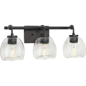 Caisson Collection Three-Light Graphite Clear Glass Urban Industrial Bath Vanity Light (P300347-143)