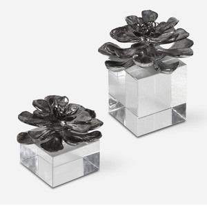 Indian Lotus Metallic Silver Flowers S/2 (20158)