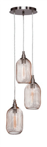 Plexus 3 Light Cluster Pendalier In Brushed Nickel (1818-BN-1804-AT9S)