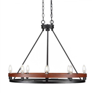 Belmont 8 Light Chandelier In Painted Wood-Look Metal & Matte Black (2728-MBWG)