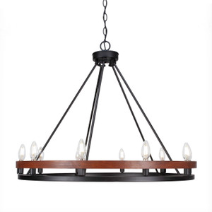Belmont 10 Light Chandelier In Painted Wood-Look Metal & Matte Black (2710-MBWG)
