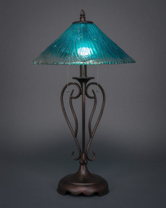 Olde Iron Table Lamp Shown In Bronze Finish With 16" Teal Crystal Glass (42-BRZ-715)