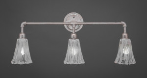 Vintage 3 Light Bath Bar Shown In Aged Silver Finish With 5.5" Italian Ice Glass (183-AS-729)