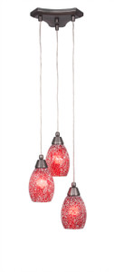 Europa 3 Light Cluster Pendalier Shown In Brushed Nickel Finish With 5" Red Fusion Glass (28-BN-5056)
