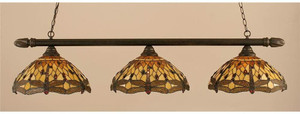 Round 3 Light Bar Shown In Dark Granite Finish With 16" Amber Dragonfly Tiffany Glass (383-DG-946)
