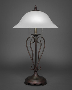 Olde Iron Table Lamp Shown In Bronze Finish With 16" White Linen Glass (42-BRZ-612)