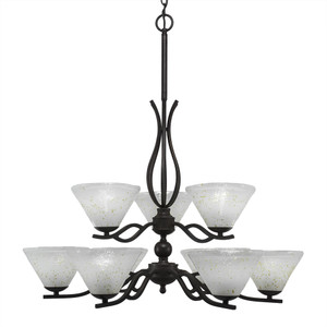 Revo 9 Light Chandelier Shown In Dark Granite Finish With 7" Gold Ice Glass (249-DG-7145) Revo 9 Light Chandelier Shown In Dark Granite Finish With 7" Gold Ice Glass (249-DG-7145)