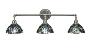 Vintage 3 Light Bath Bar Shown In Aged Silver Finish With 7" Blue Mosaic Art Glass (183-AS-9955)