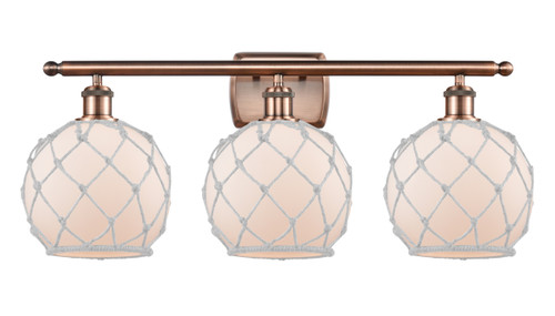 Farmhouse Rope 3 Light Bath Vanity Light In Antique Copper (516-3W-Ac-G121-8Rw)