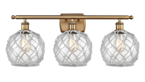 Farmhouse Rope 3 Light Bath Vanity Light In Brushed Brass (516-3W-Bb-G122-8Rw)