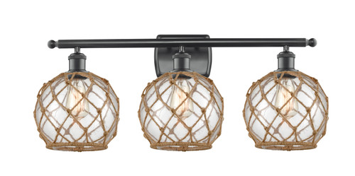 Farmhouse Rope 3 Light Bath Vanity Light In Matte Black (516-3W-Bk-G122-8Rb)