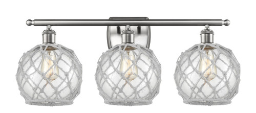 Farmhouse Rope 3 Light Bath Vanity Light, Brushed Nickel (516-3W-Sn-G122-8Rw)