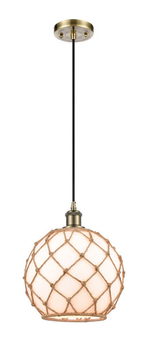 Large Farmhouse Rope 1 Light Mini Pendant In Antique Brass (516-1P-Ab-G121-10Rb)