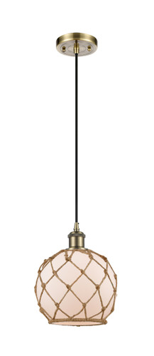 Farmhouse Rope 1 Light Mini Pendant In Antique Brass (516-1P-Ab-G121-8Rb)