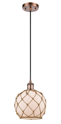 Farmhouse Rope 1 Light Mini Pendant In Antique Copper (516-1P-Ac-G121-8Rb)