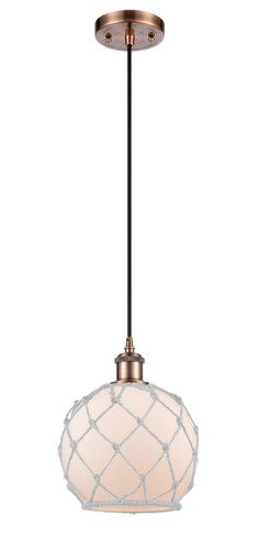 Farmhouse Rope 1 Light Mini Pendant In Antique Copper (516-1P-Ac-G121-8Rw)